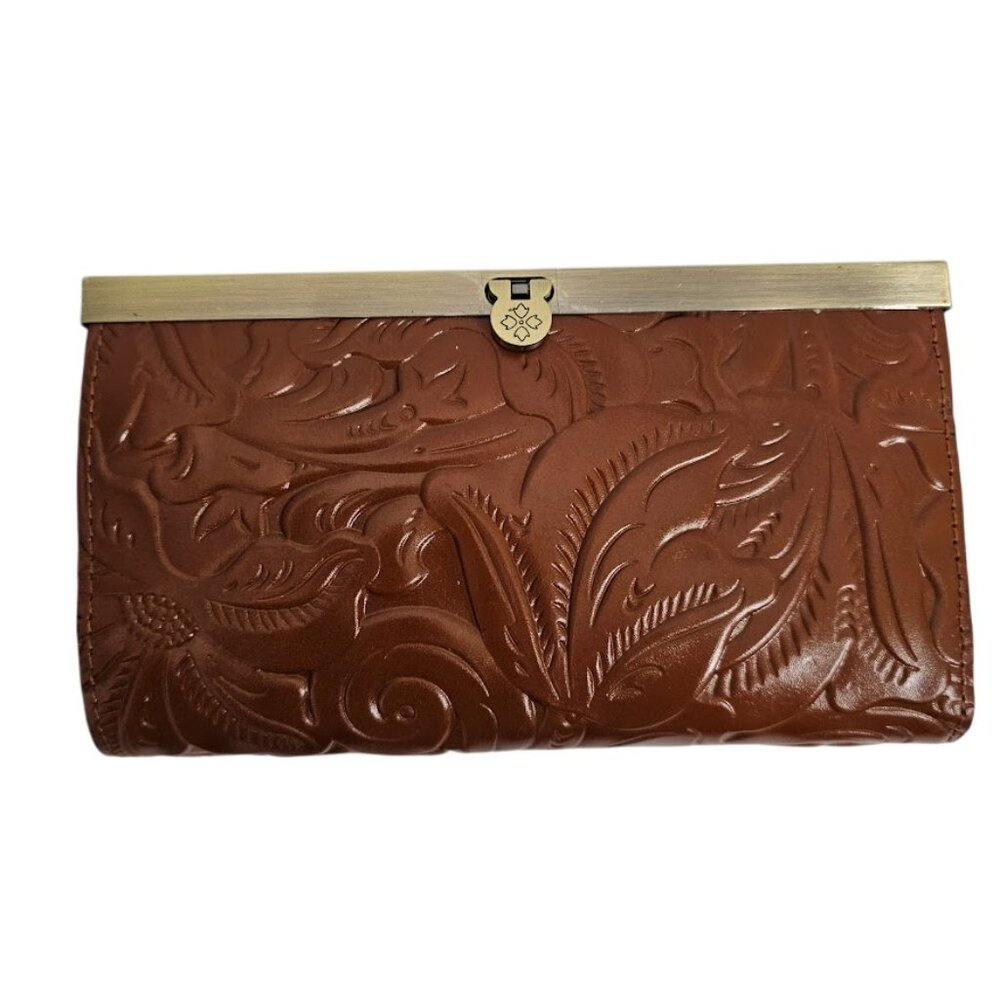 NWT PATRICIA NASH Cauchy Wallet FLORENCE BROWN Tooled Leather Bi-fold Frame RFID - Picture 1 of 7